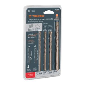 Juego de 4 brocas para concreto, punta de carburo,
- TRUPER