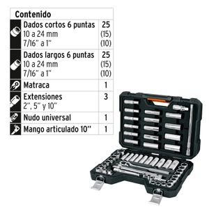 Juego de 56 herramientas cuadro 1/2" std y mm para mecánico - TRUPER