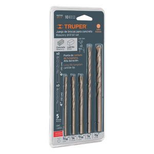 Juego de 5 brocas para concreto, punta de carburo,
- TRUPER