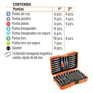 Juego de puntas mixtas 1" y 2", 80 piezas - TRUPER