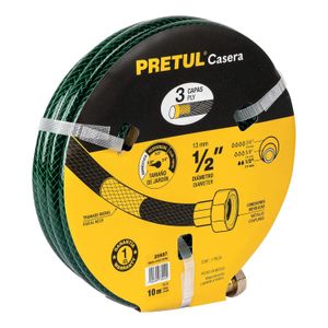 Manguera 1/2" reforzada 3 capas conexiones metal 10m - PRETUL
