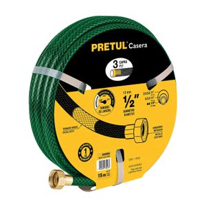 Manguera 1/2" reforzada 3 capas conexiones metal 15m - PRETUL