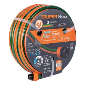 Manguera 1/2" reforzada 3 capas 25 m conexiones plásticas - TRUPER
