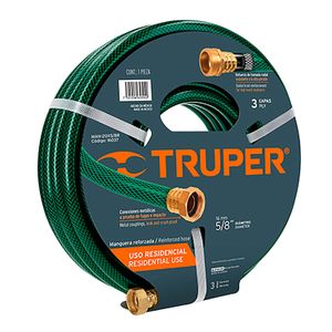 Manguera 5/8" reforzada 3 capas 15 m conexiones de metal - TRUPER