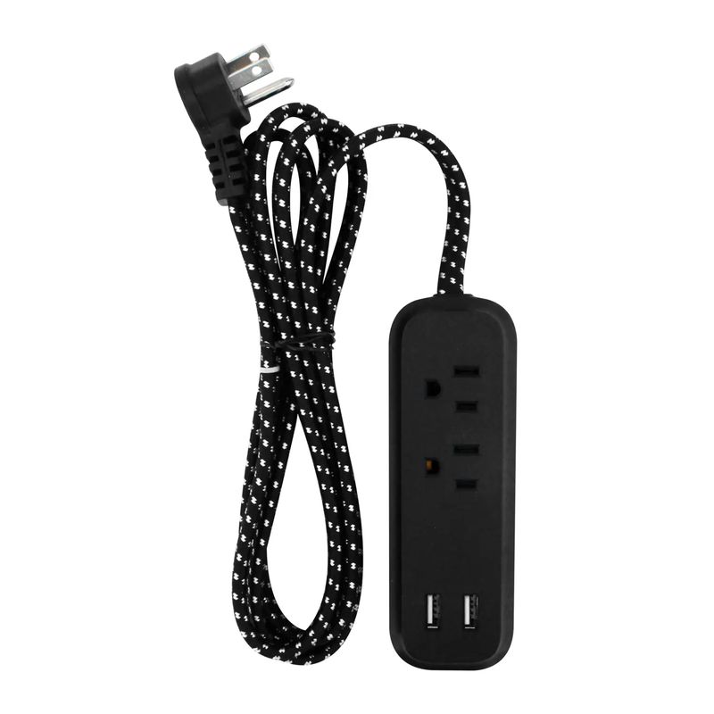 Regleta-2-Tomas-Con-Usb-Negra