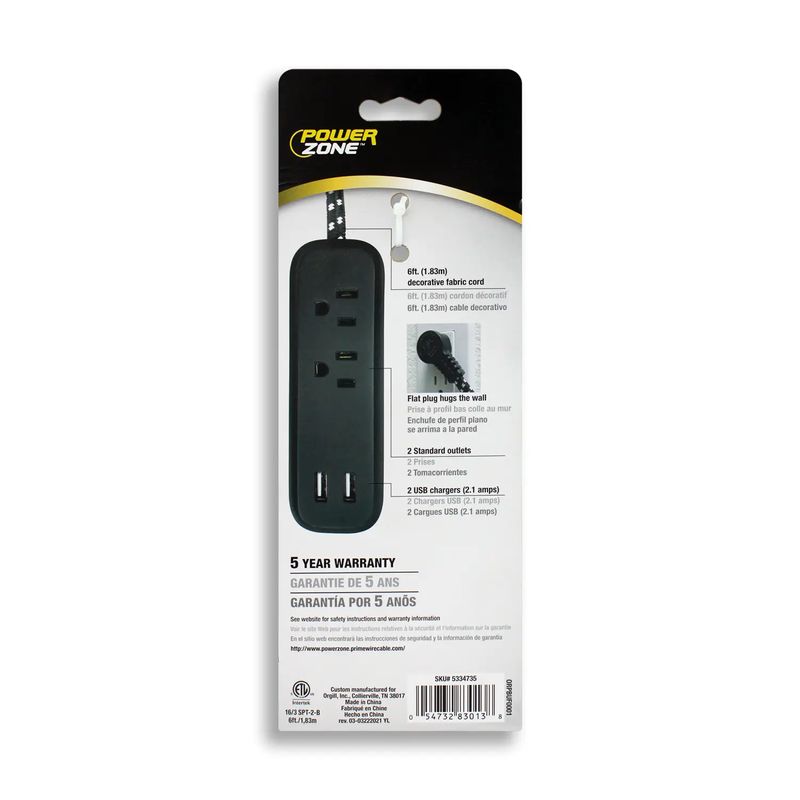 Regleta-2-Tomas-Con-Usb-Negra