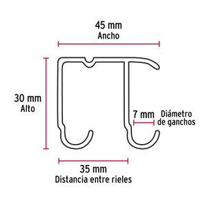 Riel superior "JJ" de aluminio para puerta corrediza 2 m - HERMEX