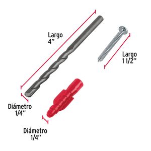 Kit de 20 taquetes 1/4" con pijas #8 y 1 broca 1/4" - FIERO