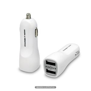 Cargador para auto plástico con doble entrada de carga USB tipo A de 1.0 Amp y 2.1 Amp. Diseño compacto. - ORGILL