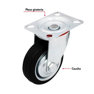 Garrucha de 3.5 pulgadas con llanta de caucho y plataforma 360º. CARGA INTERMEDIA de 55 kg. - WRT