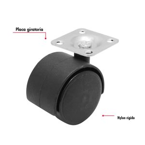 Garrucha de 2 pulgadas con 2 llantas de nylon rígido y plataforma 360º. CARGA LIVIANA de 30 kg. - WRT