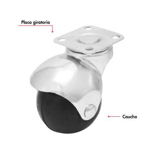 Garrucha de 2 pulgadas con llanta esférica de caucho macizo y plataforma 360º. CARGA LIVIANA de 25 kg. - WRT