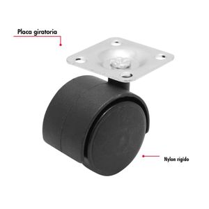 Garrucha de 1-1/2 pulgada con 2 llantas de nylon rígido y plataforma 360º. CARGA LIVIANA de 25 kg. - WRT