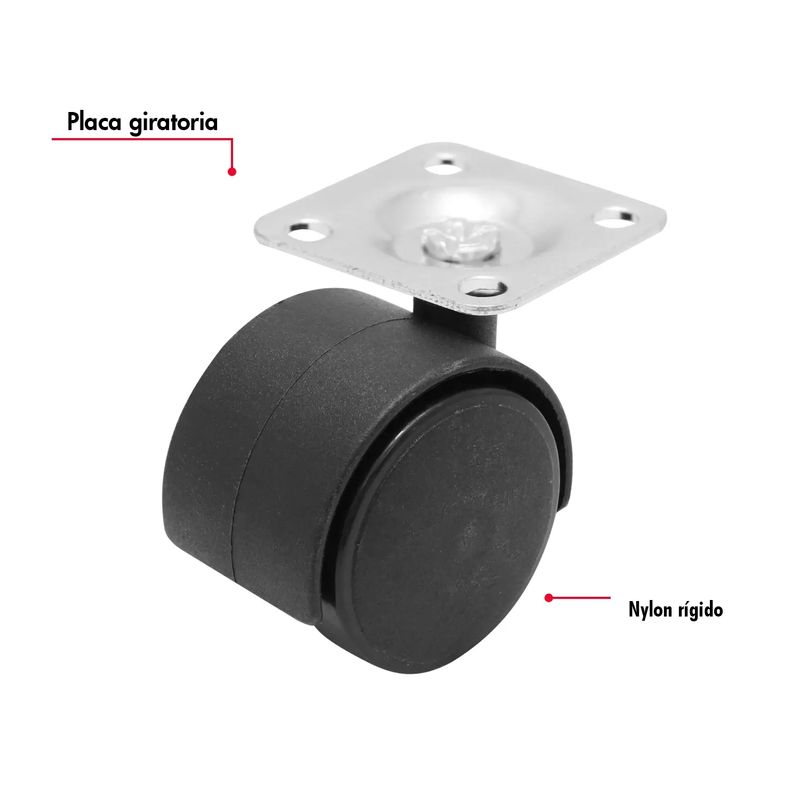 Garrucha-de-1-1-2-pulgada-con-2-llantas-de-nylon-rigido-y-plataforma-360º.-CARGA-LIVIANA-de-25-kg.