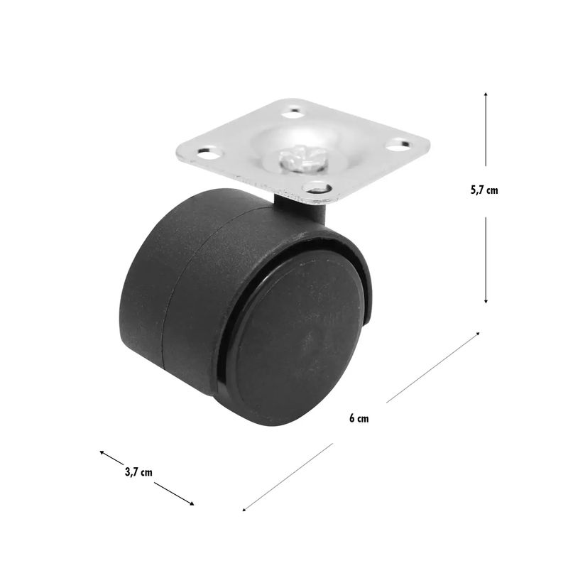 Garrucha-de-1-1-2-pulgada-con-2-llantas-de-nylon-rigido-y-plataforma-360º.-CARGA-LIVIANA-de-25-kg.