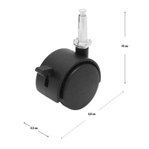 Garrucha de 2 pulgadas con 2 llantas de nylon rígido, anclaje de 360º y freno de pie. CARGA LIVIANA de 30 kg. - WRT