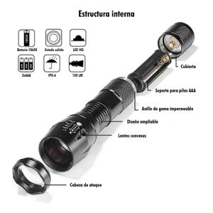 Linterna LED metálica de 12.5 x 3 cm; con punta táctica y empuñadura antideslizante. Brinda un as de luz con ZOOM. - FX LIGHT