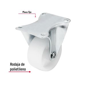 Garrucha de 2 pulgadas con llanta de polipropileno y plataforma fija. CARGA LIVIANA de 30 kg. - WRT