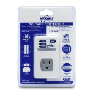 Protector de voltaje de 4 x 9.5 x 5.7 cm de 1 toma aterrizada. Ideal para refrigerador y aire acondicionado. - ROCKWELL
