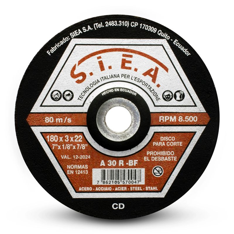 Disco-de-corte-de-metal-de-7-pulgadas-o-18-cm-x-0.3-cm-de-grosor-y-eje-deprimido-de-2.3-cm.-Soporta-8.500-RPM.