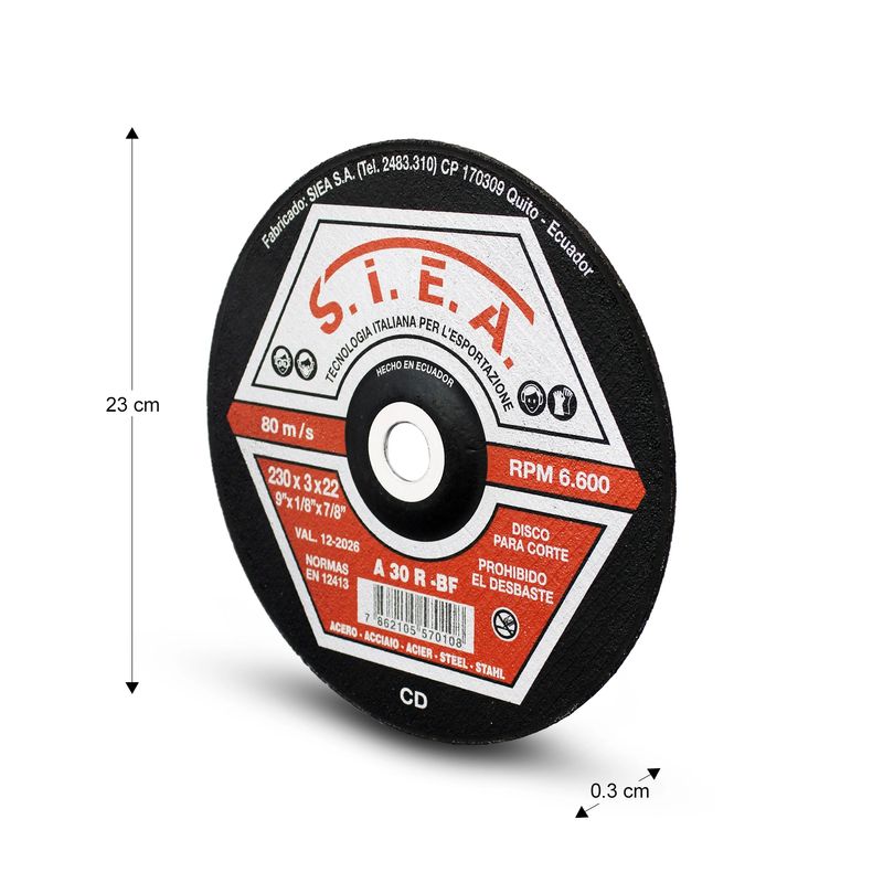 Disco-de-corte-de-metal-de-9-pulgadas-o-23-cm-x-0.3-cm-de-grosor-y-eje-deprimido-de-2.3-cm.-Soporta-6.600-RPM.