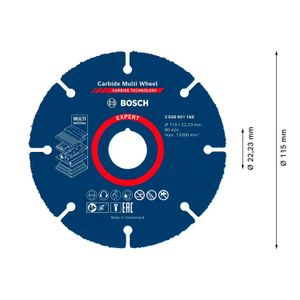 Disco de corte multimaterial de 4-1/2 pulgadas o 11.5 cm x 0.2 cm de grosor y eje de 2.2 cm. Soporta 13.300 RPM. - BOSCH