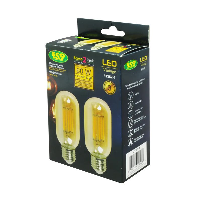 Foco-LED-tipo-bombilla-VINTAGE.-CARACTERISTICAS--Consumo-6W-luz-amarilla-600-lm-vida-util-15.000-horas--pack-x-2
