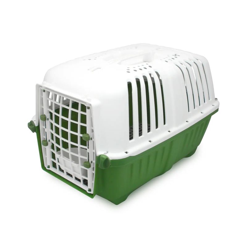 Transportador-para-mascotas-con-ventilas-soporte-de-piso-y-puerta-plastica-con-bebedero.-Ideal-para-razas-pequeñas.