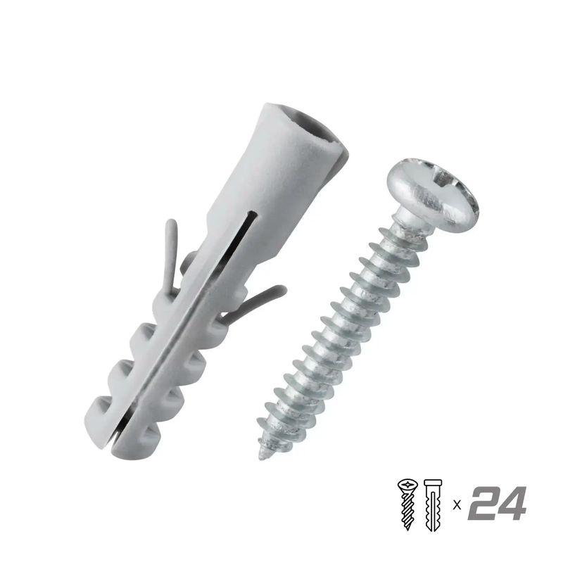 Tornillo-con-taco-de-fijacion-con-medidas--Tornillo-de-5.3-x-1-cm-y-Taco-plastico-de-5-x-1-cm--pack-x-24