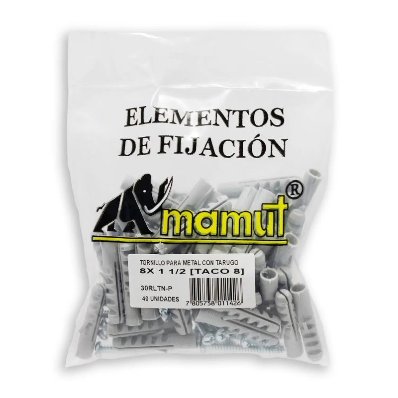 Tornillo-con-taco-de-fijacion-con-medidas--Tornillo-de-4-x-0.8-cm-y-Taco-plastico-de-4-x-0.8-cm--pack-x-40