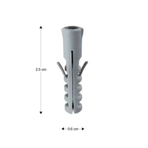 Tornillo con taco de fijación con medidas: Tornillo de 2.7 x 0.6 cm, y Taco plástico de 2.5 x 0.6 cm; pack x 100 - MAMUT