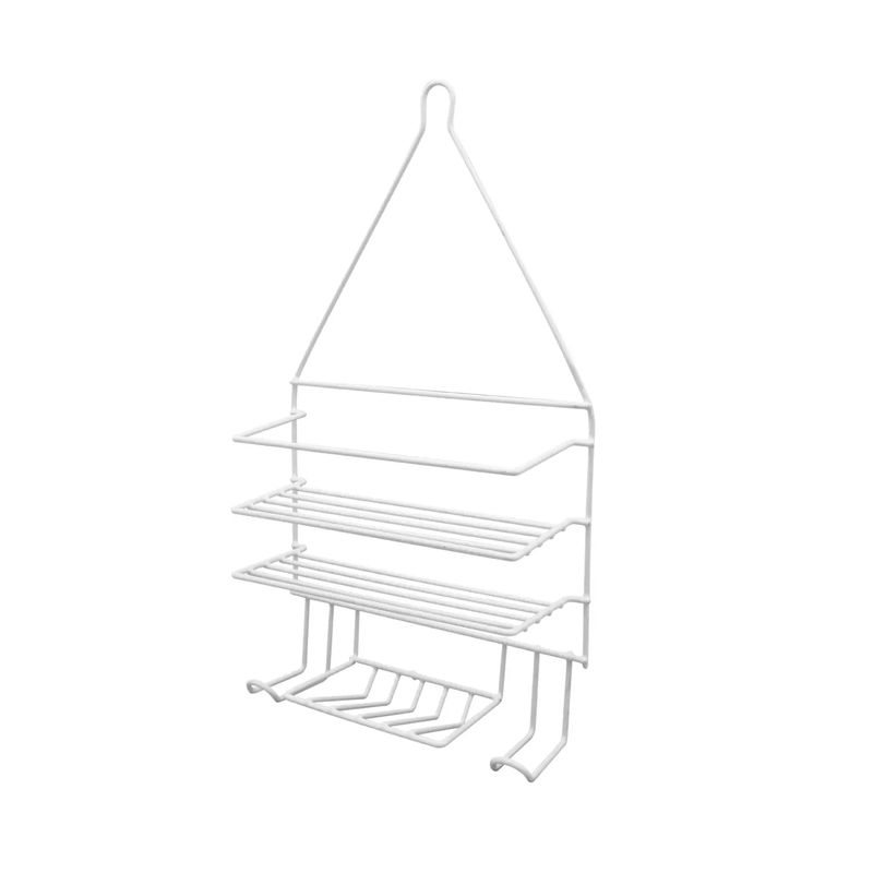 Organizador-colgante-de-baño-metalico-recubierto-en-PVC-con-2-niveles-jabonera-y-2-colgadores-multiusos.