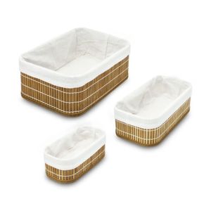 Set de cajas organizadoras fabricadas con fibras de madera y apliques de tela. - K HOME