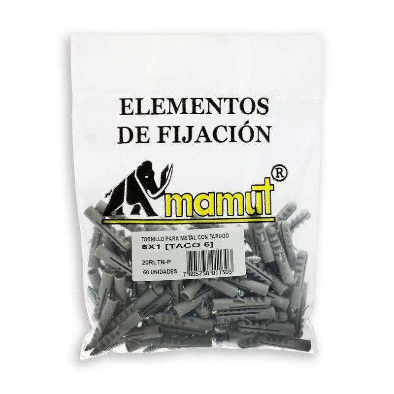 Tornillo-con-taco-de-fijacion-con-medidas--Tornillo-de-2.7-x-0.8-cm-y-Taco-plastico-de-3-x-0.6-cm--pack-x-60