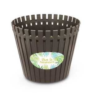 Macetero plástico pequeño #1 de 18 cm de diámetro y 1.5 litros de capacidad; tipo tablillas de madera - PLAPASA