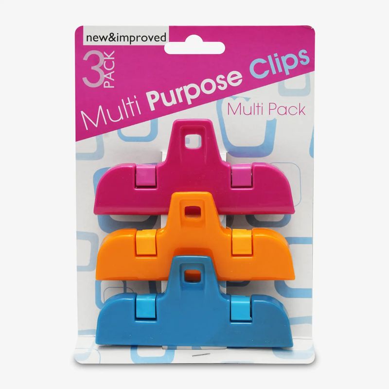 Set de clips multiusos tipo pinzas plasticas para sellar fundas o bolsas;  pack x 3