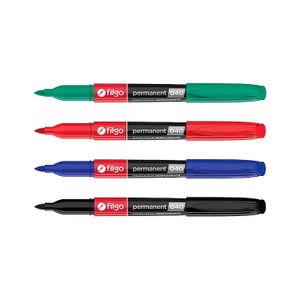 Marcador permanente Punta fina 1.0 mm. Incluye 4 colores clásicos surtidos: negro, azul, rojo y verde. - FILGO