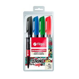 Marcador permanente Punta fina 1.0 mm. Incluye 4 colores clásicos surtidos: negro, azul, rojo y verde. - FILGO