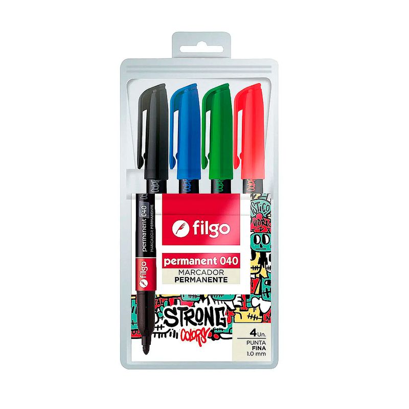 Marcador-permanente-Punta-fina-1.0-mm.-Incluye-4-colores-clasicos-surtidos--negro-azul-rojo-y-verde.