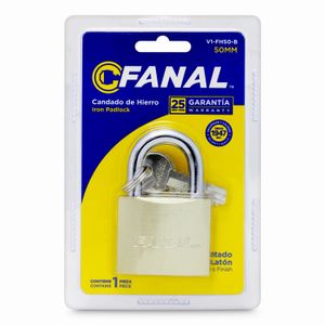 Candado plano de 50 mm fabricados en hierro endurecido con arco de acero cromado; pack x 1 - FANAL