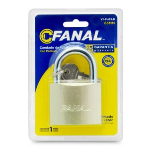 Candado plano de 63 mm fabricados en hierro endurecido con arco de acero cromado; pack x 1 - FANAL