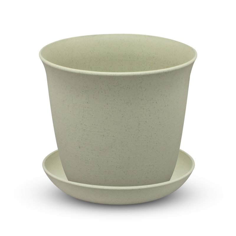 Maceta-redonda-mediana-de-18.5-cm-de-diametro-con-plato-plastico-de-base.-Gris-K-HOME