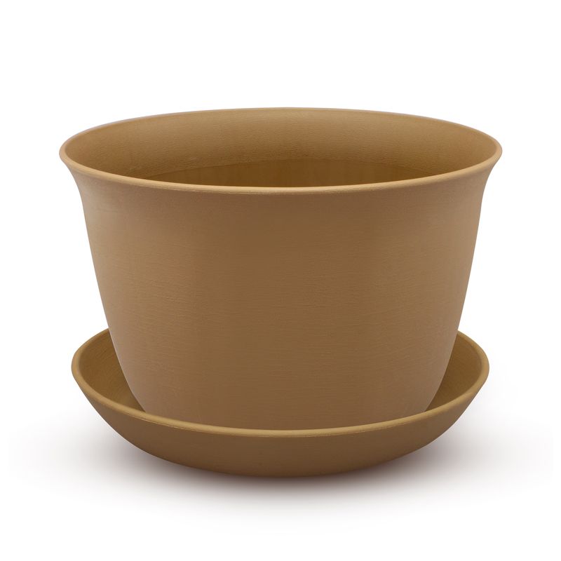 Maceta-redonda-grande-de-24.5-cm-de-diametro-con-plato-plastico-de-base.-Cafe-K-HOME