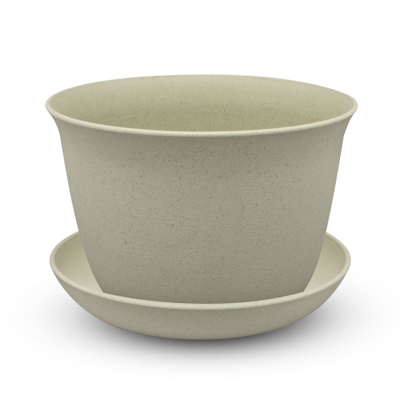 Maceta-redonda-grande-de-24.5-cm-de-diametro-con-plato-plastico-de-base.-Gris-K-HOME