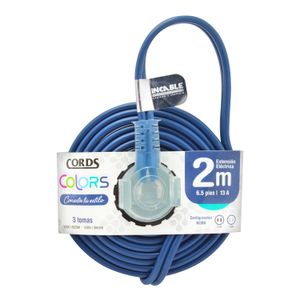 Extensión Eléctrica con 3 tomas, con configuracion NEMA 1-15 para su plug macho y hembra con un plug a 90° - CORDS COLORS