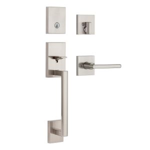 Juego de entrada para puerta principal de acero reforzado con acabado de níquel satinado. - KWIKSET