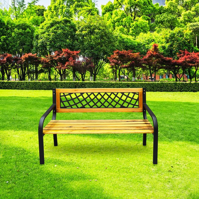 Banca-para-jardin-con-estructura-metalica-de-acero-forjado-y-largueros-de-madera-con-recubrimiento-para-exteriores.-Negro-con-amarillo-WRT