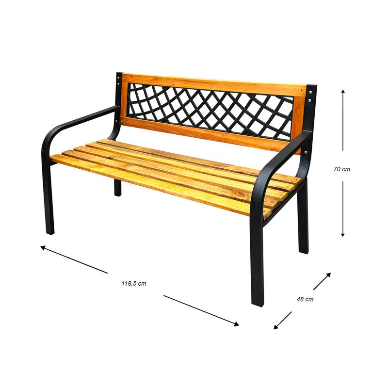 Banca-para-jardin-con-estructura-metalica-de-acero-forjado-y-largueros-de-madera-con-recubrimiento-para-exteriores.-Negro-con-amarillo-WRT
