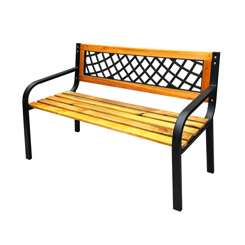 Banca-para-jardin-con-estructura-metalica-de-acero-forjado-y-largueros-de-madera-con-recubrimiento-para-exteriores.-Negro-con-amarillo-WRT