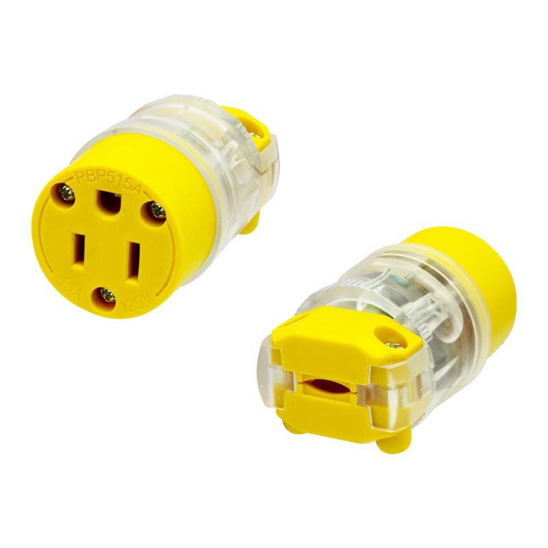 Enchufe-blindado-HEMBRA-Amarillo-transparente-de-15-A-y-125-V-con-entrada-aterrizada-y-polarizada---luz-testigo.-Ideal-para-trabajos-pesados.-BLITZ